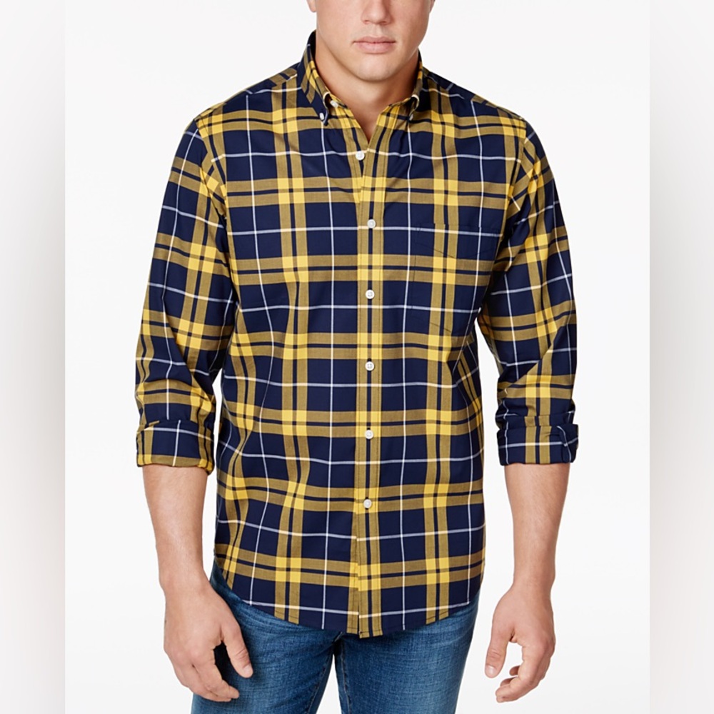 CLUB ROOM Men's Perry Plaid Stretch Shirt with Pocket